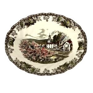 Johnson Bros Friendly Village England Vintage Village Green 9" Oval Serving Bowl